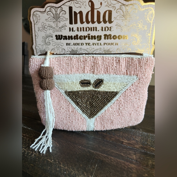Pink Beaded Cosmetic Pouch - Picture 1 of 2
